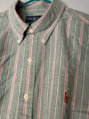 NWT Ralph Lauren Green Stripe Button-Down Shirt Classic Fit XL